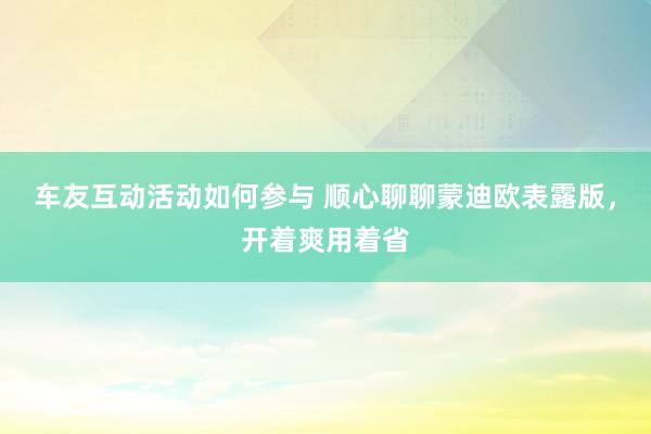 车友互动活动如何参与 顺心聊聊蒙迪欧表露版，开着爽用着省