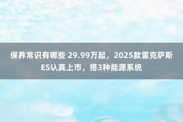 保养常识有哪些 29.99万起，2025款雷克萨斯ES认真上市，搭3种能源系统