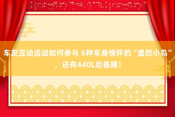 车友互动活动如何参与 6种车身情怀的“盛怒小鸟”，还有440L后备厢！