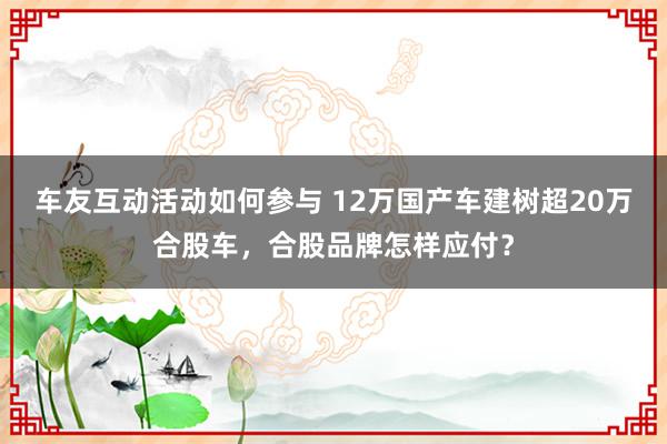 车友互动活动如何参与 12万国产车建树超20万合股车，合股品牌怎样应付？