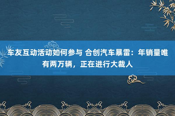 车友互动活动如何参与 合创汽车暴雷：年销量唯有两万辆，正在进行大裁人