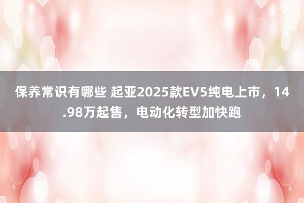 保养常识有哪些 起亚2025款EV5纯电上市，14.98万起售，电动化转型加快跑