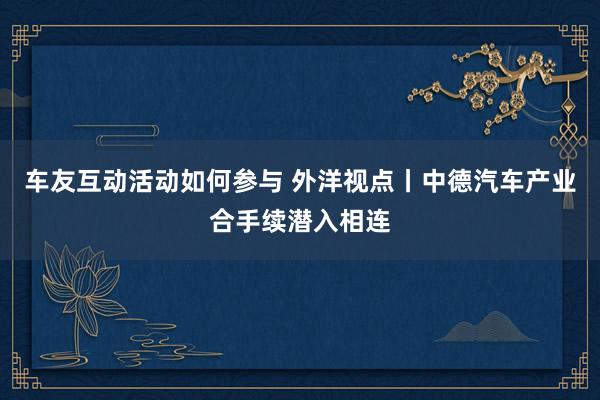 车友互动活动如何参与 外洋视点丨中德汽车产业合手续潜入相连