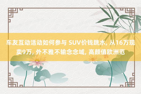 车友互动活动如何参与 SUV价钱跳水, 从16万现卖9万, 外不雅不输念念域, 高颜值欧洲范