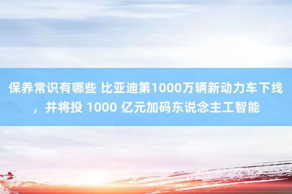 保养常识有哪些 比亚迪第1000万辆新动力车下线，并将投 1000 亿元加码东说念主工智能