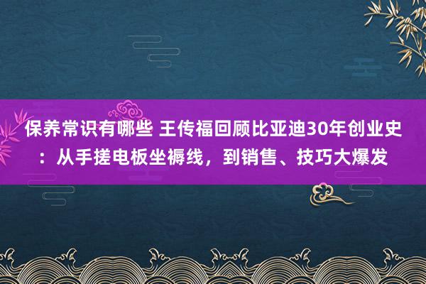 保养常识有哪些 王传福回顾比亚迪30年创业史：从手搓电板坐褥线，到销售、技巧大爆发