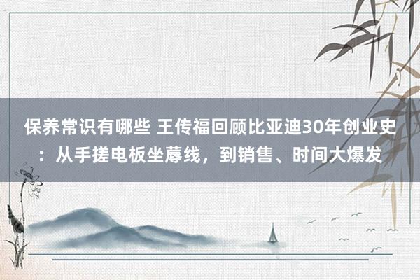 保养常识有哪些 王传福回顾比亚迪30年创业史：从手搓电板坐蓐线，到销售、时间大爆发