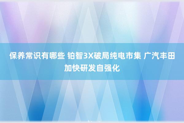 保养常识有哪些 铂智3X破局纯电市集 广汽丰田加快研发自强化