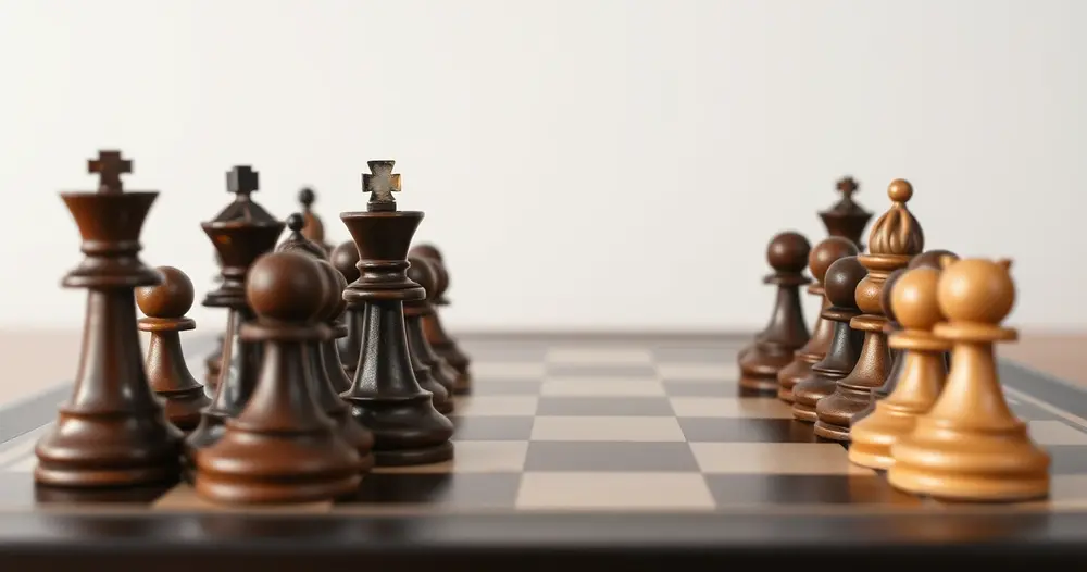 tabuleiro de xadrez com peças posicionadas para o início da partida